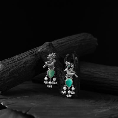 Saanjh Bela Mint Green Cuckoo Oxidised Earrings
