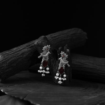 Saanjh Bela Maroon Cuckoo Oxidised Earrings