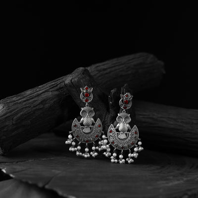 Saanjh Bela Red Owl Oxidised Earrings