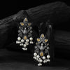 Saanjh Bela Yellow Peacock Pearls Oxidised Earrings
