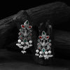 Saanjh Bela Green & Red Peacock Pearls Oxidised Earrings