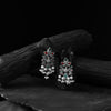 Saanjh Bela Green & Red Peacock Pearls Oxidised Earrings