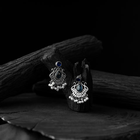 Saanjh Bela Blue Lotus Oxidised Earrings