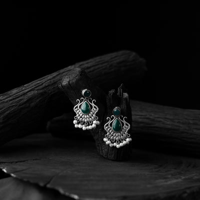 Saanjh Bela Green Lotus Oxidised Earrings