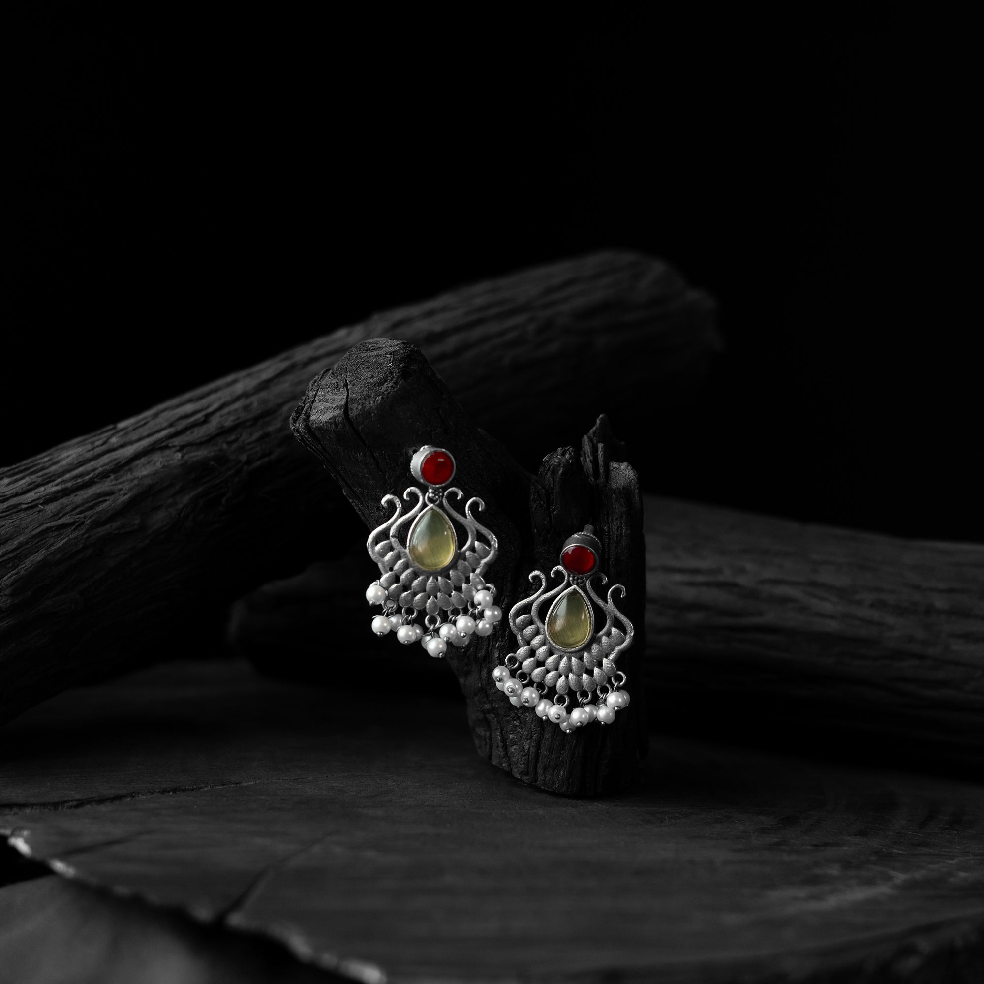 Saanjh Bela Red & Yellow Lotus Oxidised Earrings