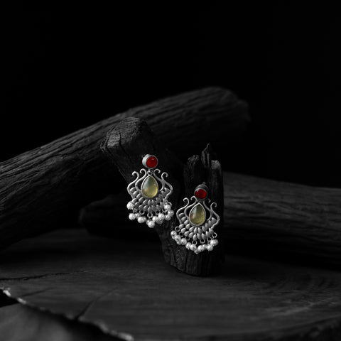 Saanjh Bela Red & Yellow Lotus Oxidised Earrings