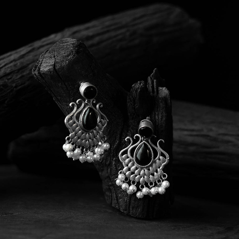 Saanjh Bela Black Lotus Oxidised Earrings