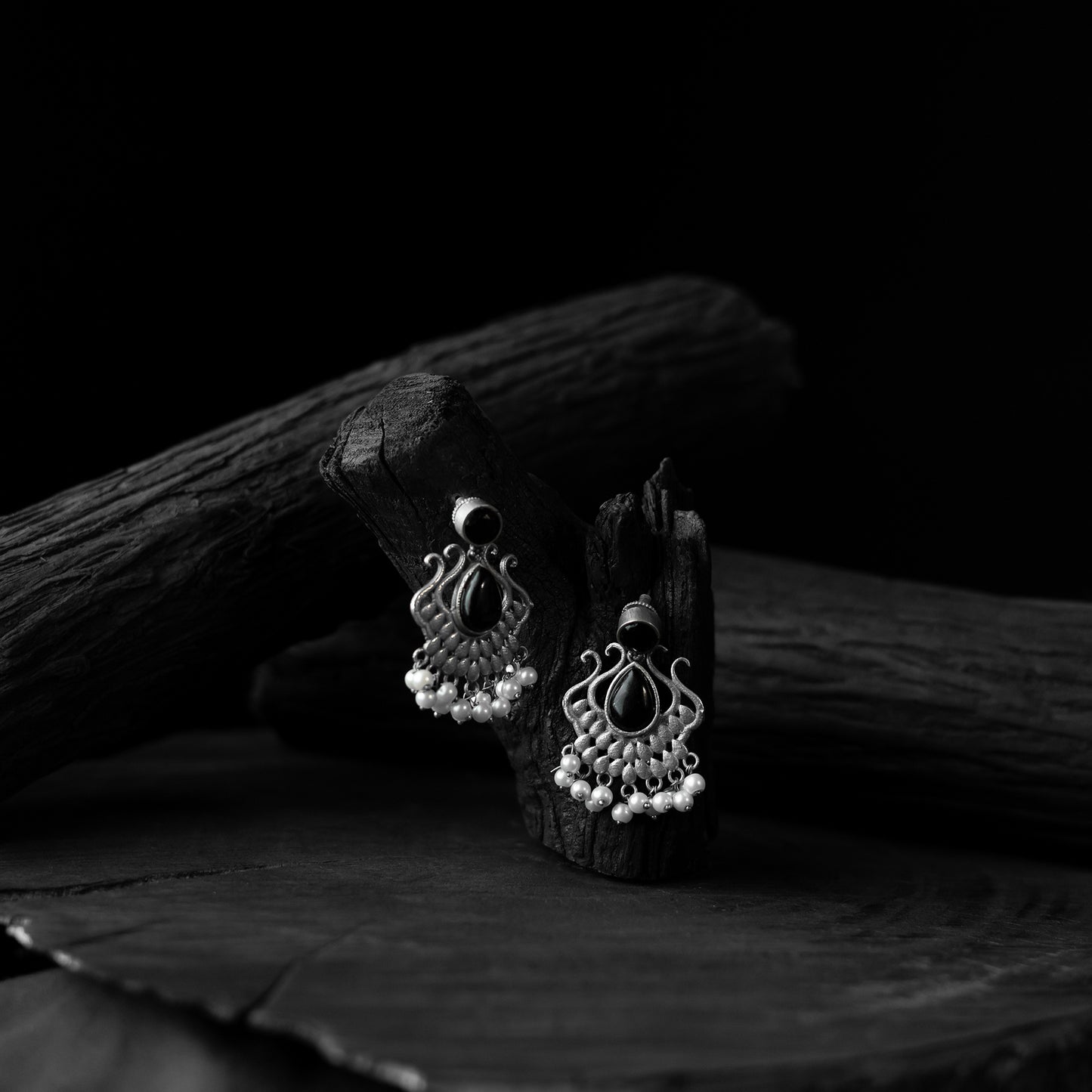 Saanjh Bela Black Lotus Oxidised Earrings