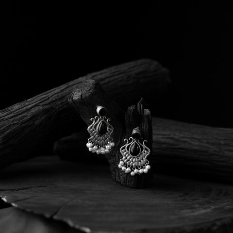 Saanjh Bela Black Lotus Oxidised Earrings