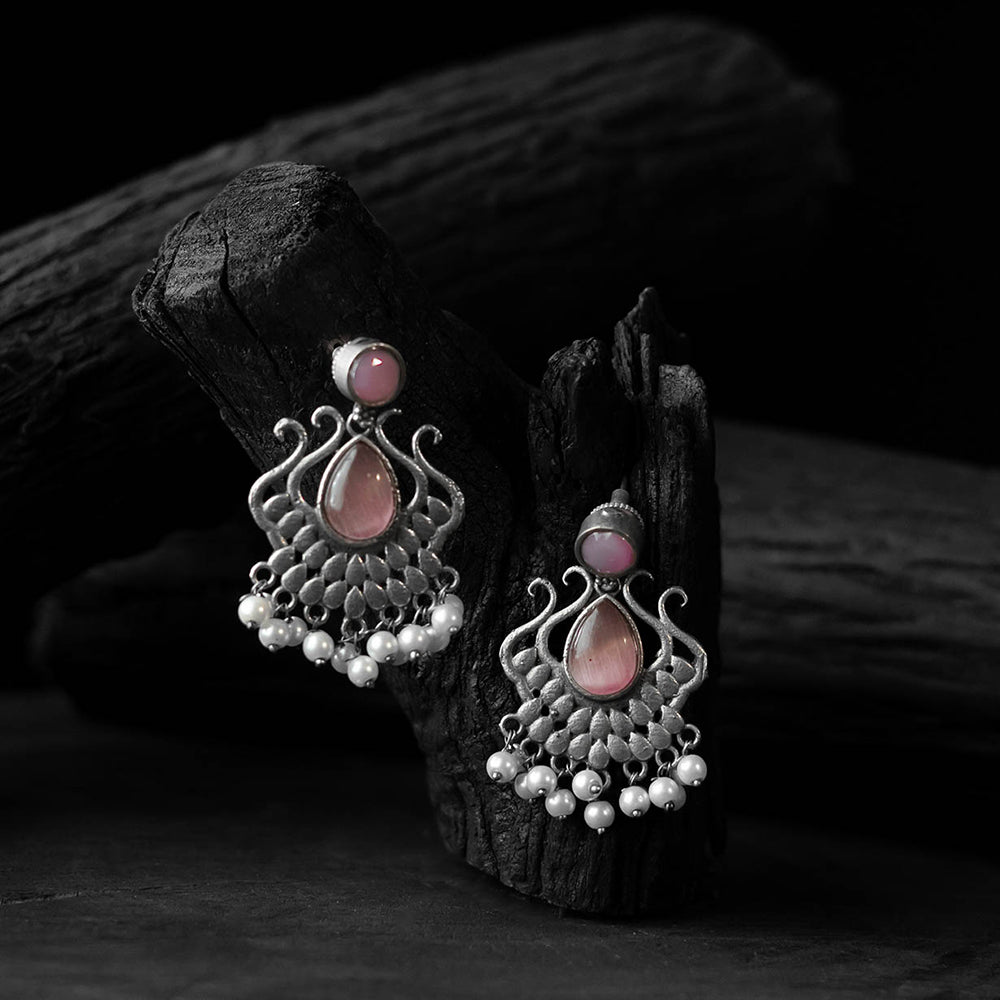 Saanjh Bela Pink Lotus Oxidised Earrings