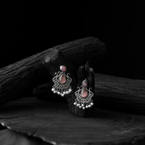 Saanjh Bela Pink Lotus Oxidised Earrings