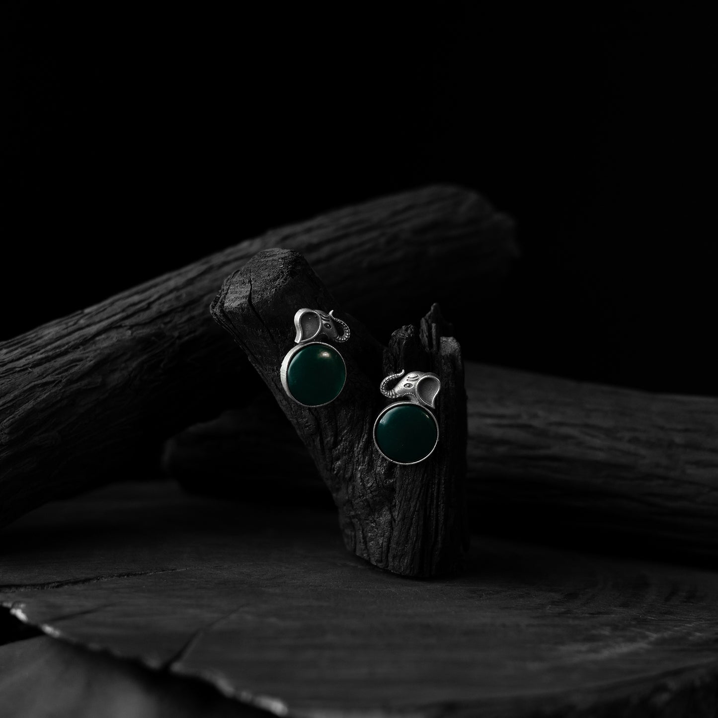 Saanjh Bela Green Elephant Motif Oxidised Earrings