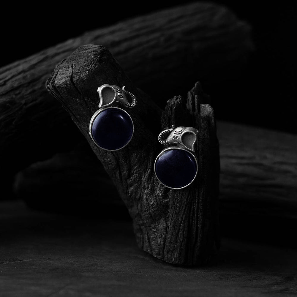Saanjh Bela Blue Elephant Motif Oxidised Earrings