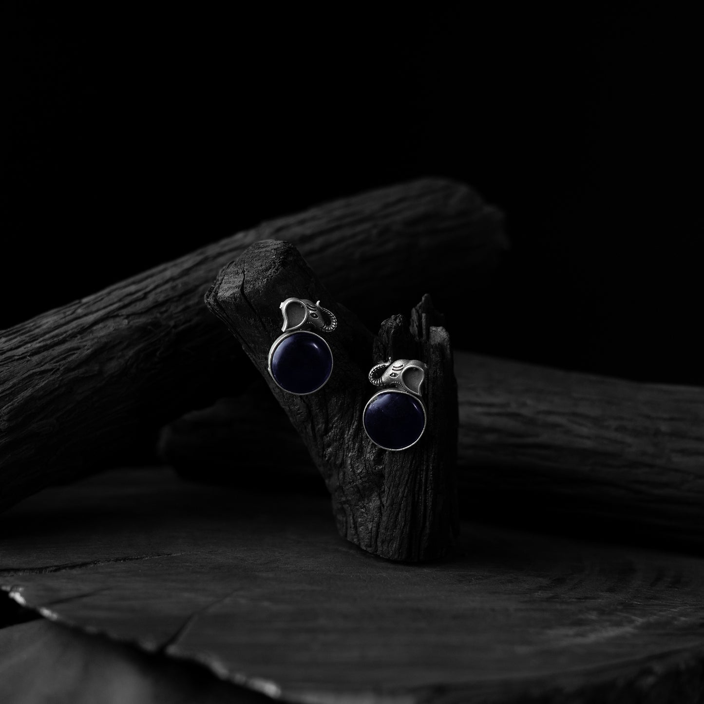 Saanjh Bela Blue Elephant Motif Oxidised Earrings