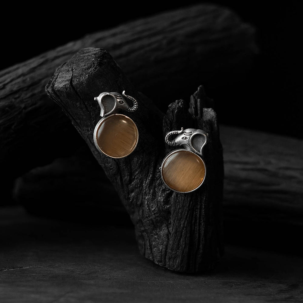 Saanjh Bela Light Brown Elephant Motif Oxidised Earrings
