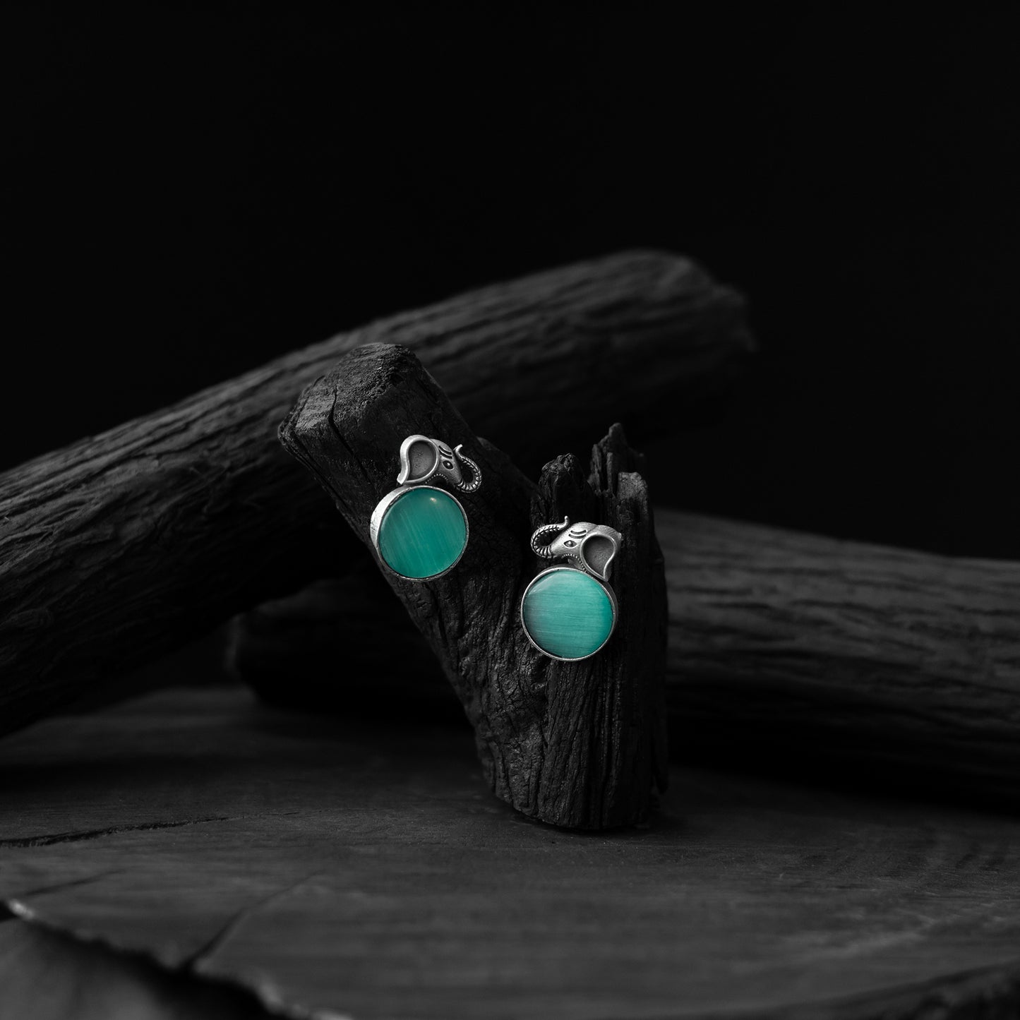 Saanjh Bela Teal Green Elephant Motif Oxidised Earrings