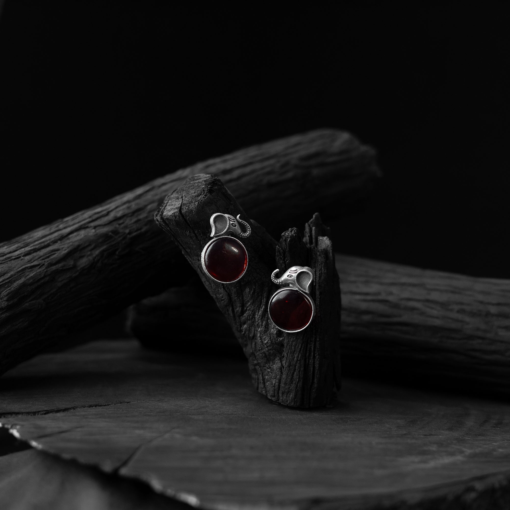 Saanjh Bela Maroon Elephant Motif Oxidised Earrings