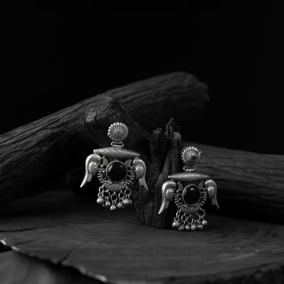 Saanjh Bela Black Parrot & Bloom Oxidised Earrings