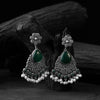 Saanjh Bela Green Flower Oxidised Earrings