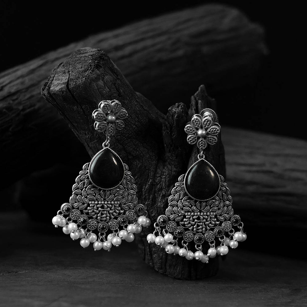 Saanjh Bela Black Flower Oxidised Earrings