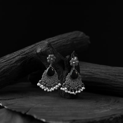 Saanjh Bela Black Flower Oxidised Earrings