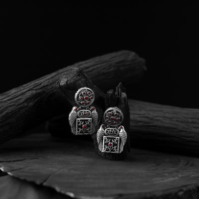 Saanjh Bela Red Bird Oxidised Earrings