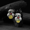 Saanjh Bela Yellow Elephant & Leaves Oxidised Earrings