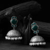 Saanjh Bela Green Leaves Oxidised Jhumka Earrings
