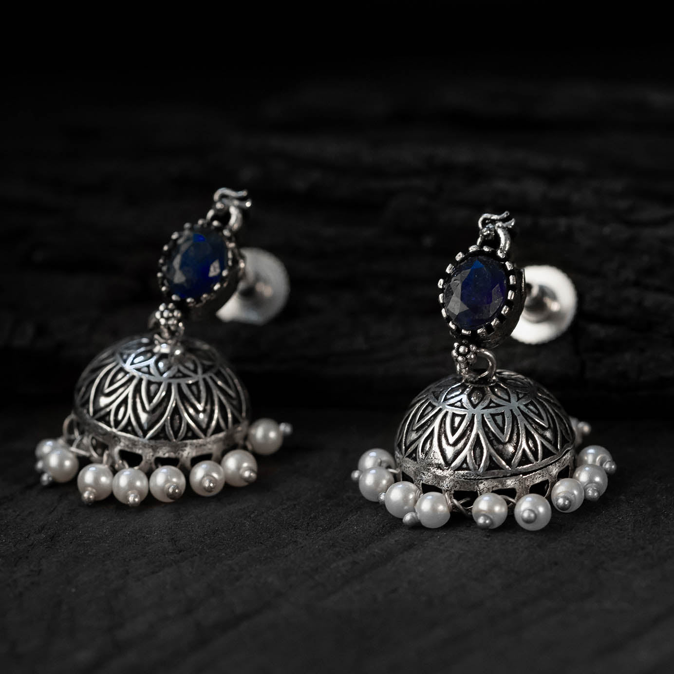 Saanjh Bela Blue Oval Oxidised Necklace Set