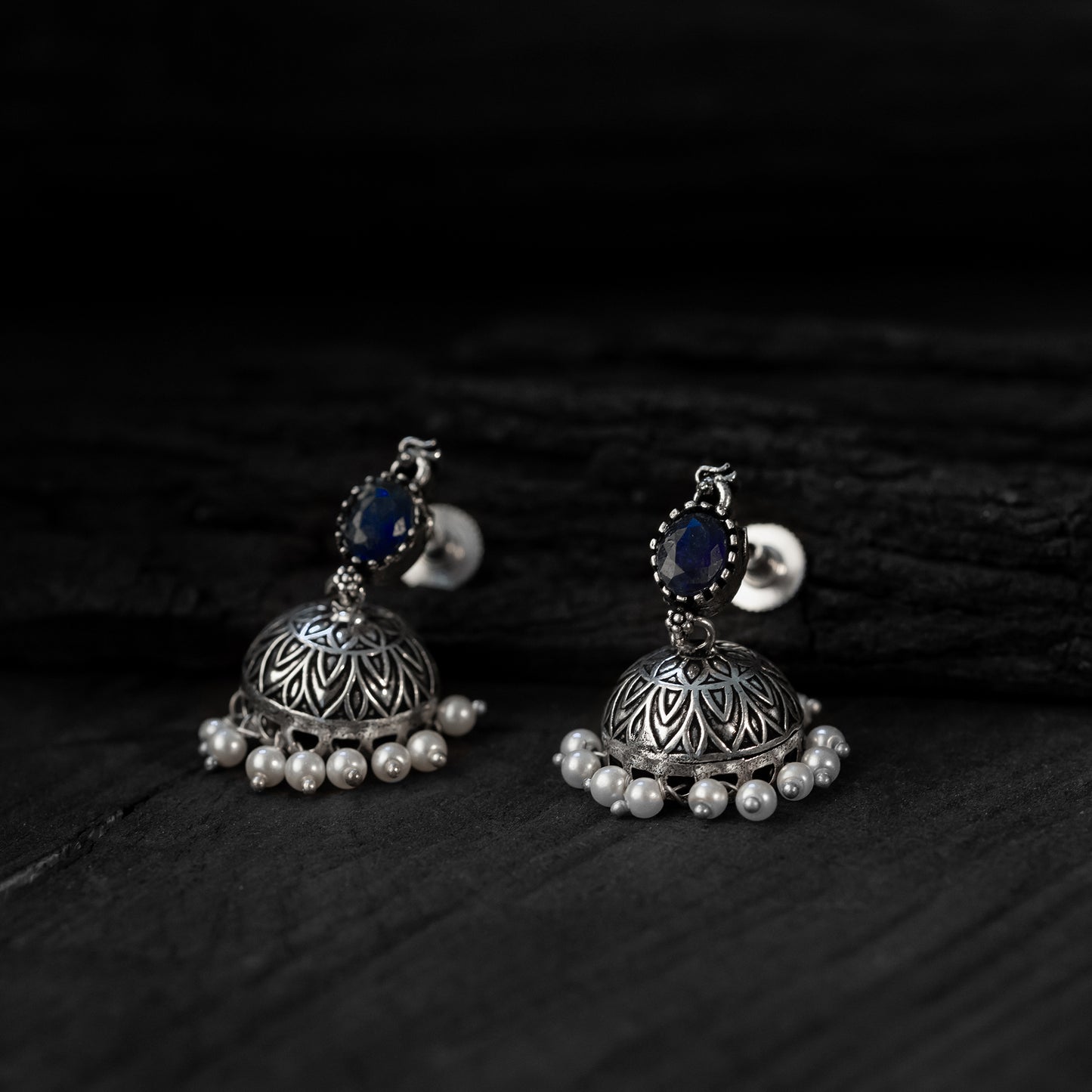 Saanjh Bela Blue Oval Oxidised Necklace Set