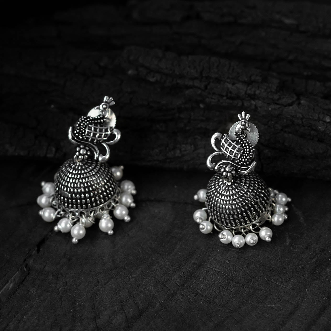 Saanjh Bela Ruby Peacock Oxidised Necklace Set