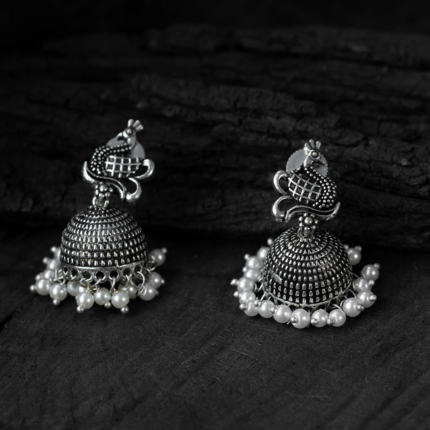 Saanjh Bela Green Peacock Oxidised Necklace Set