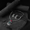 Saanjh Bela Ruby & Green Peacock Oxidised Necklace Set