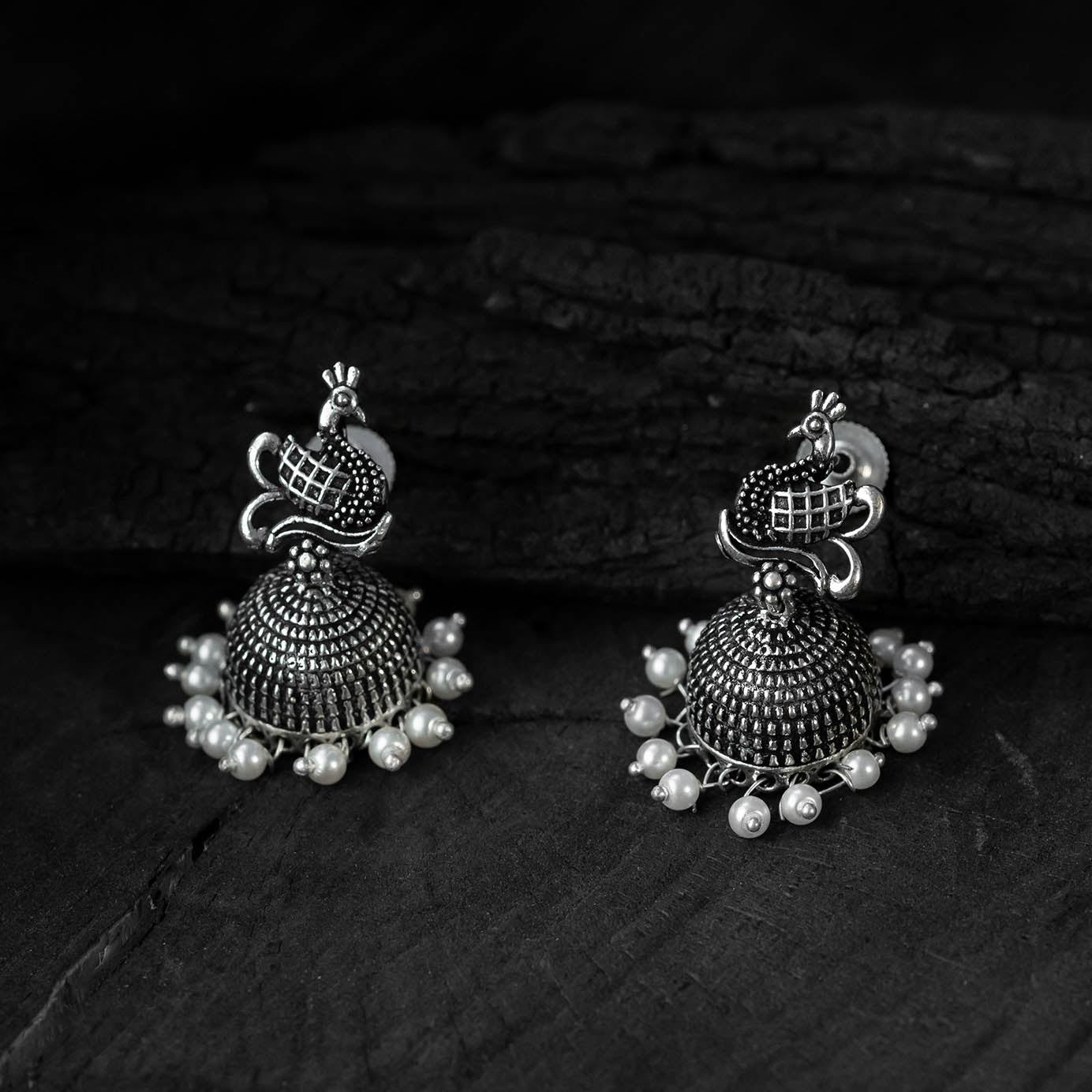 Saanjh Bela Ruby & Green Peacock Oxidised Necklace Set