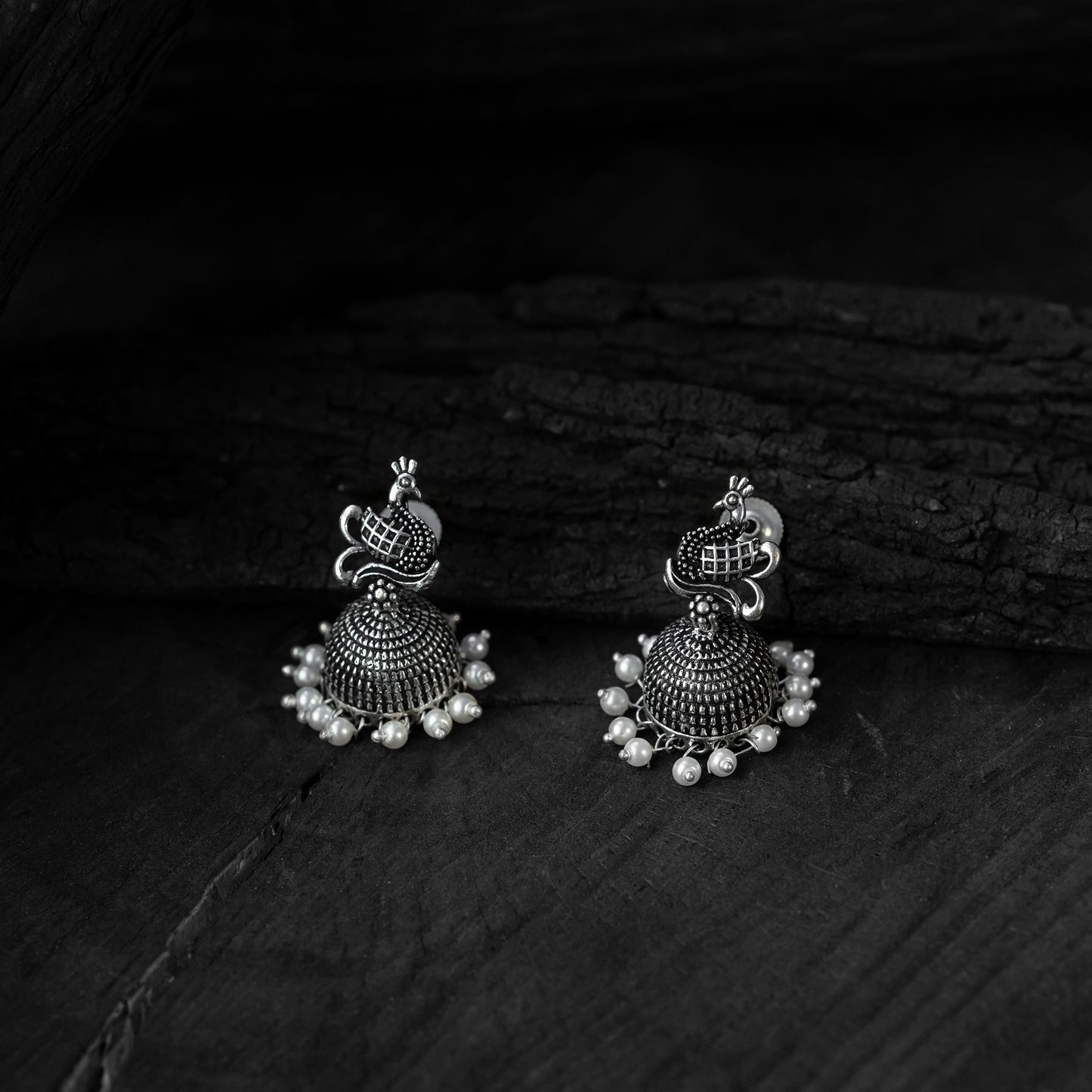Saanjh Bela Ruby & Green Peacock Oxidised Necklace Set