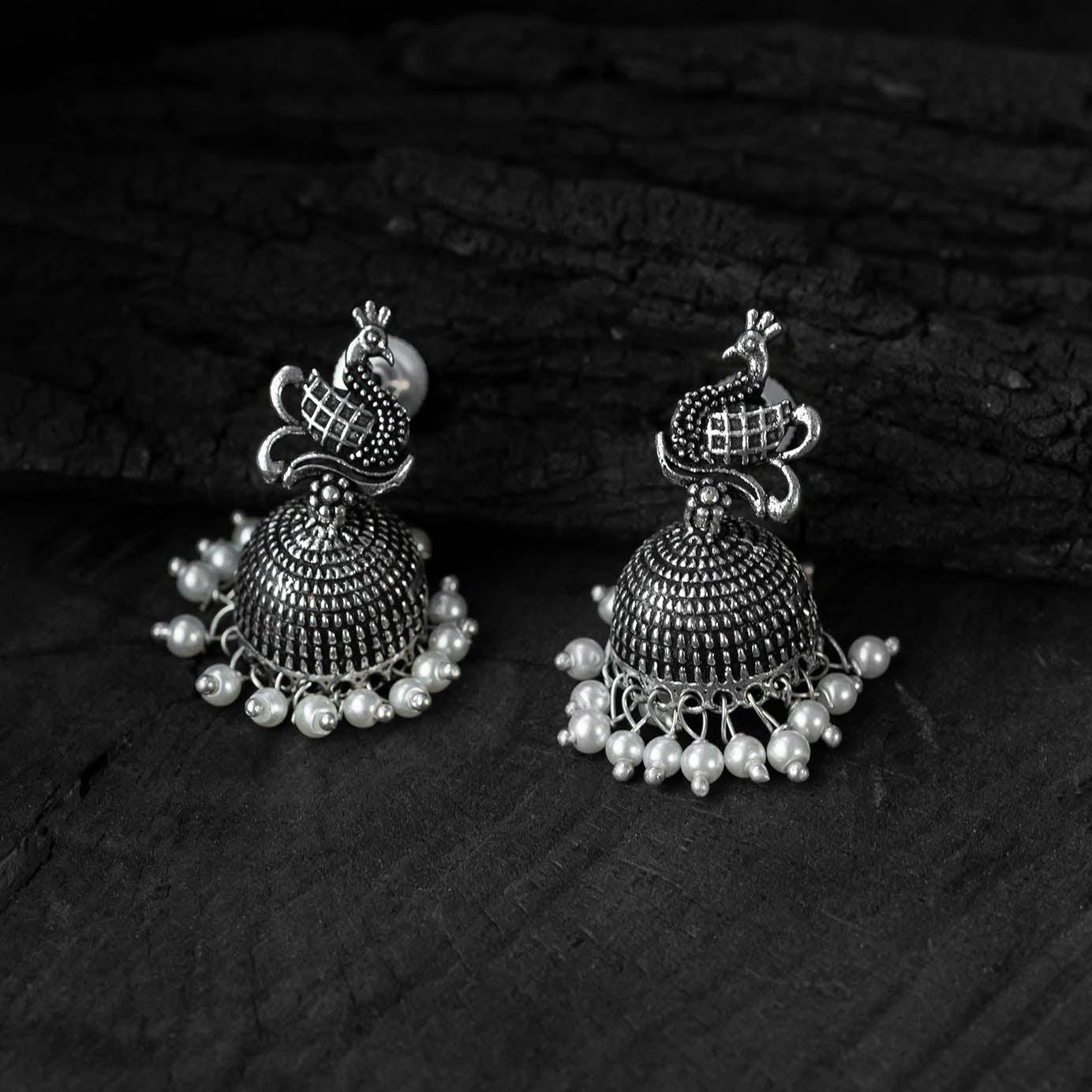 Saanjh Bela Pink & Sea Green Peacock Oxidised Necklace Set