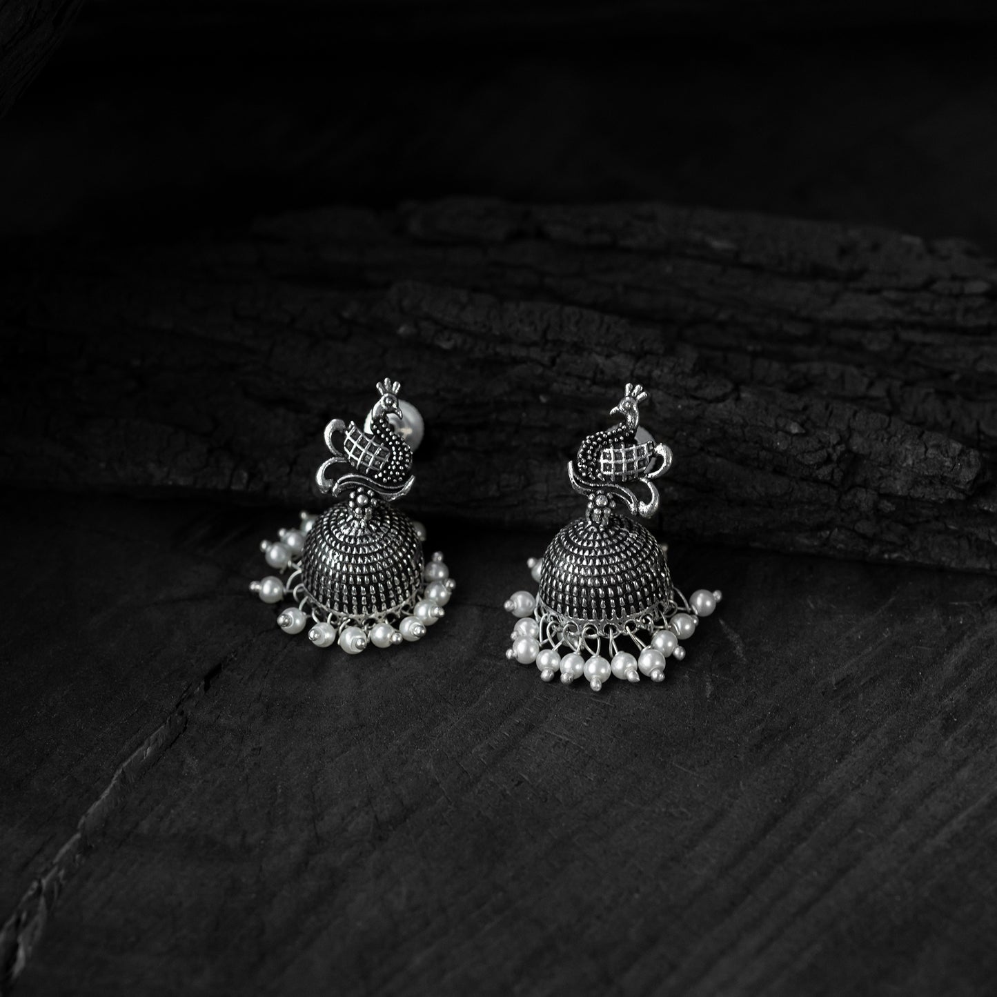 Saanjh Bela Pink & Sea Green Peacock Oxidised Necklace Set