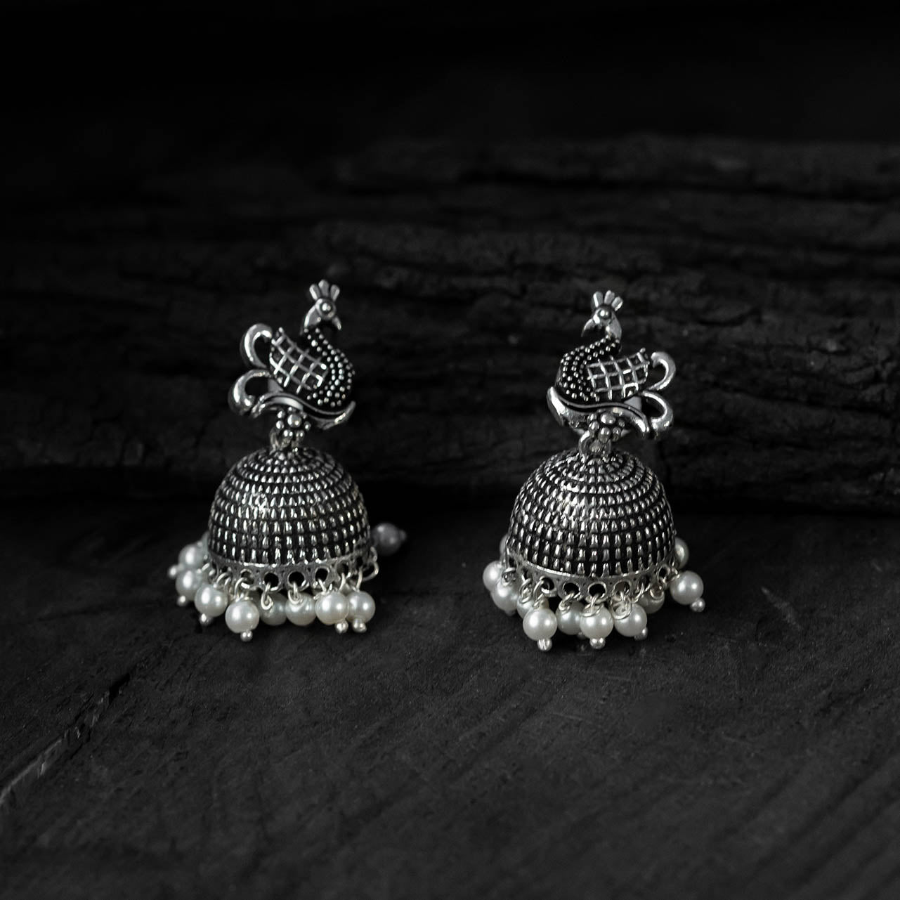 Saanjh Bela Black Peacock Oxidised Necklace Set