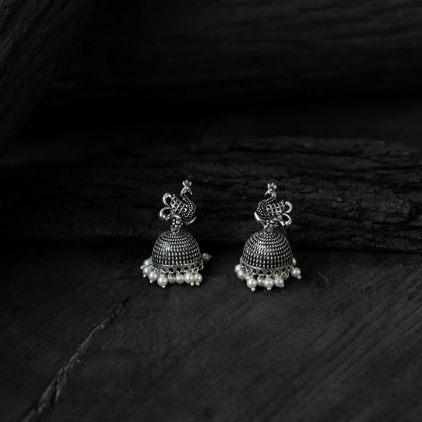 Saanjh Bela Black Peacock Oxidised Necklace Set