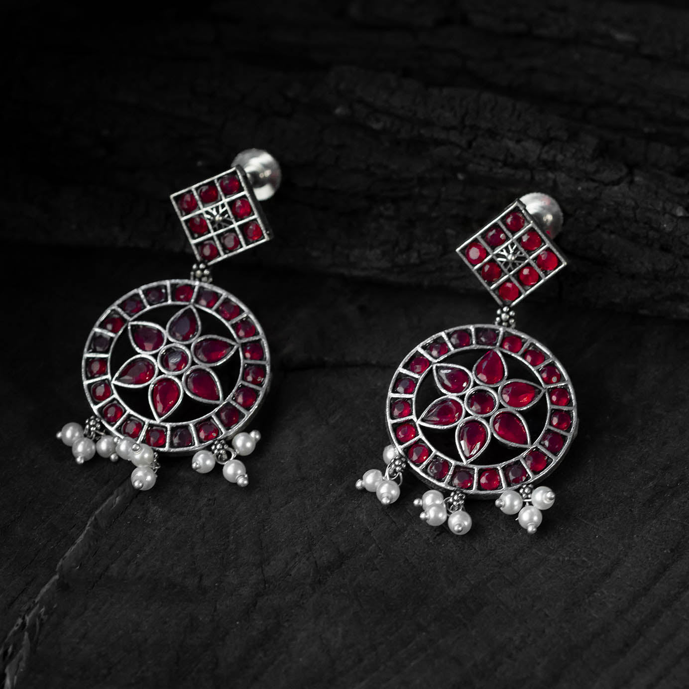 Saanjh Bela Ruby Lotus Oxidised Necklace Set