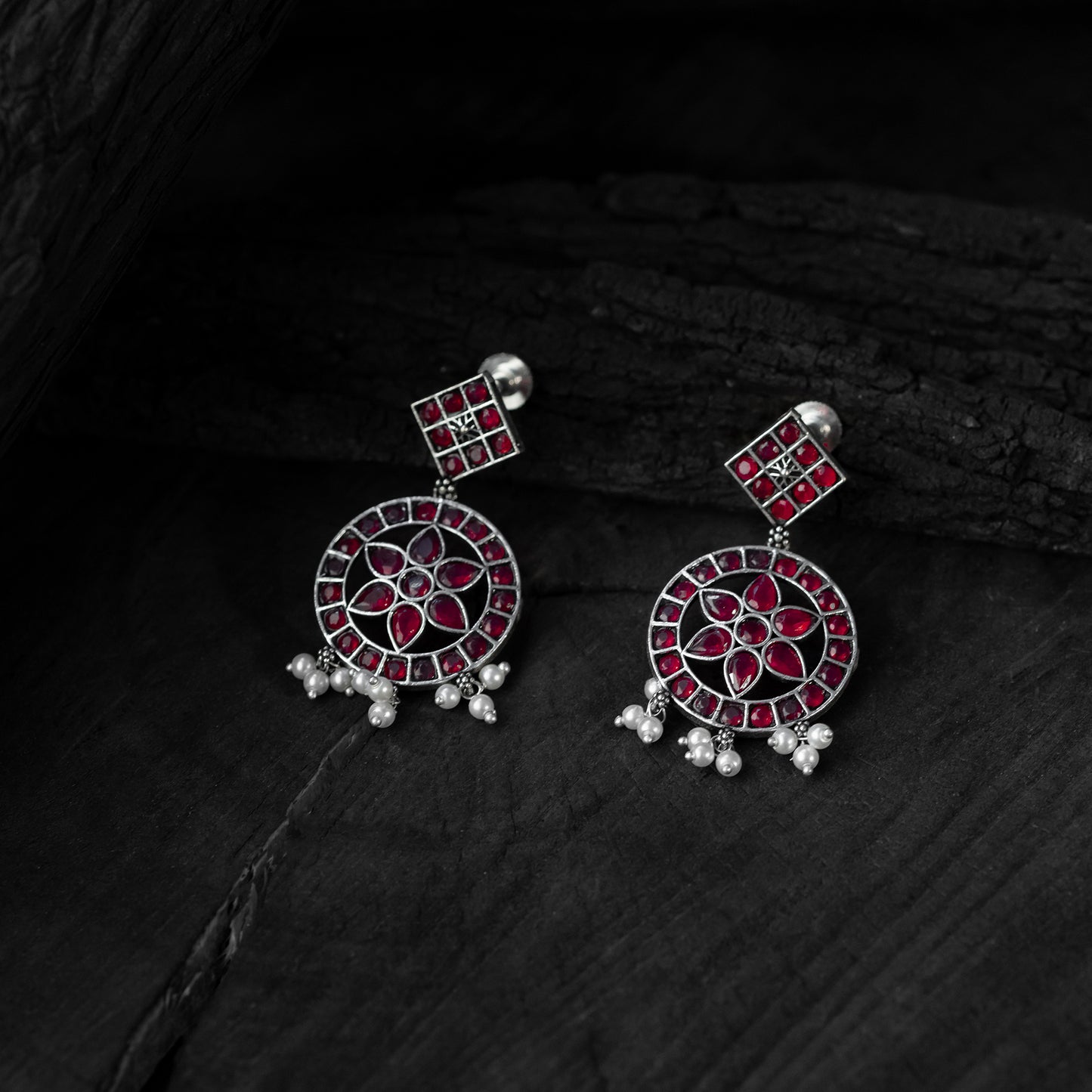 Saanjh Bela Ruby Lotus Oxidised Necklace Set