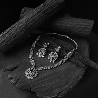 Saanjh Bela Black Lotus Oxidised Necklace Set