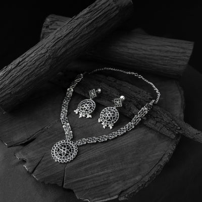 Saanjh Bela Black Lotus Oxidised Necklace Set