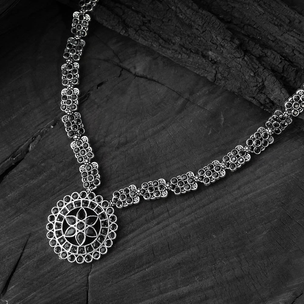 Saanjh Bela Black Lotus Oxidised Necklace Set