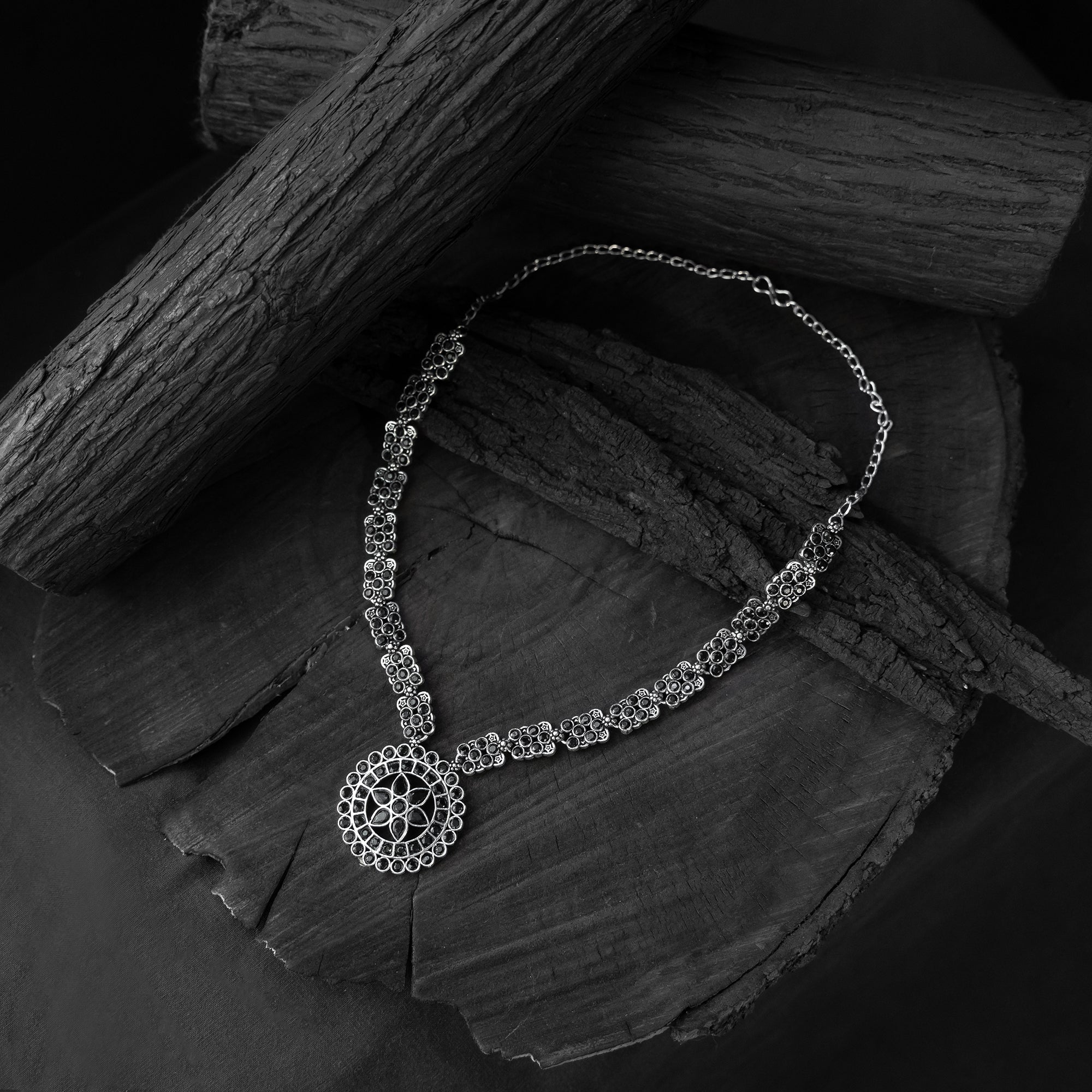 Saanjh Bela Black Lotus Oxidised Necklace Set