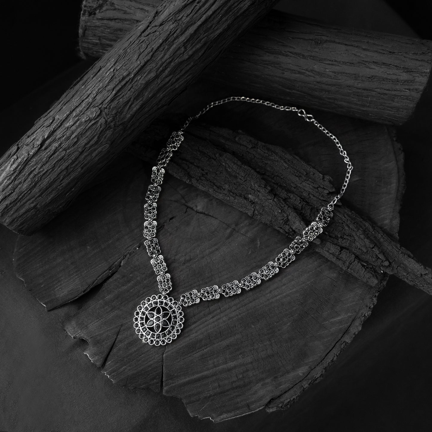 Saanjh Bela Black Lotus Oxidised Necklace Set