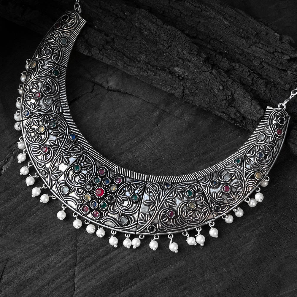 Saanjh Bela Multicolor Floral Oxidised Necklace Set