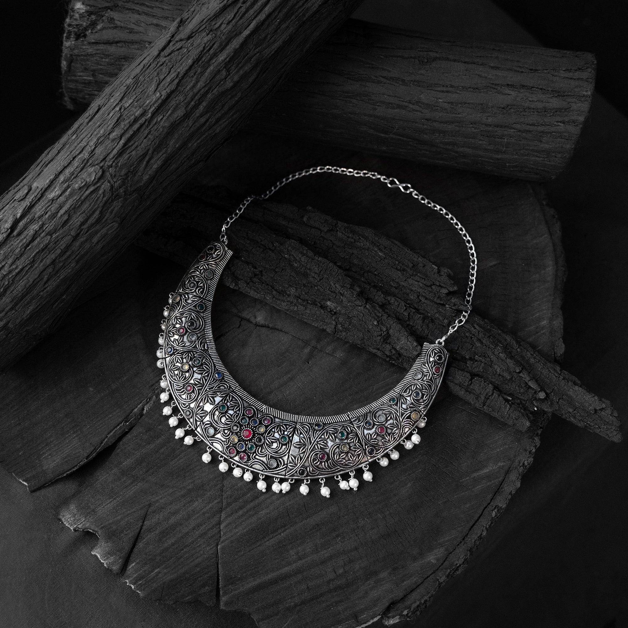 Saanjh Bela Multicolor Floral Oxidised Necklace Set