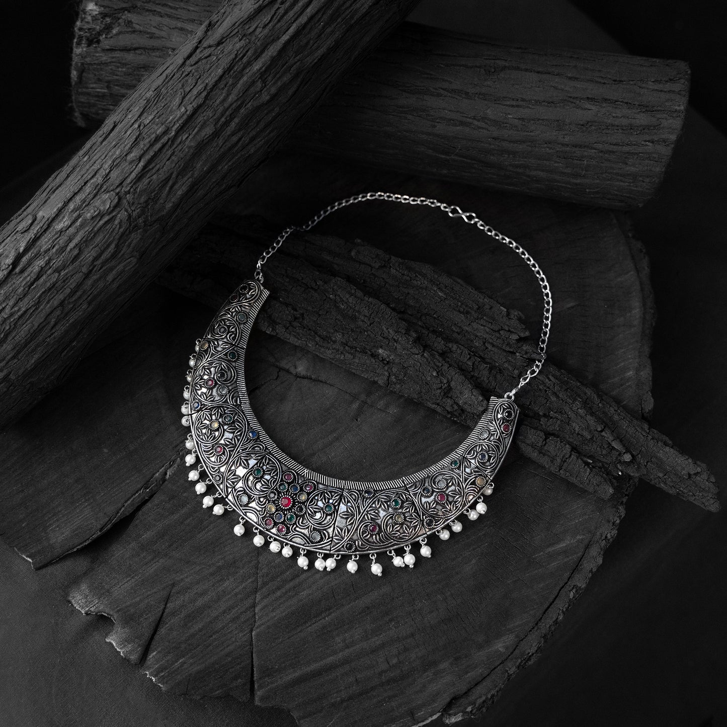 Saanjh Bela Multicolor Floral Oxidised Necklace Set