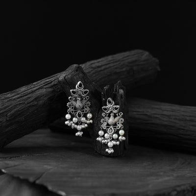 Saanjh Bela Black Peacock Pearls Oxidised Earrings